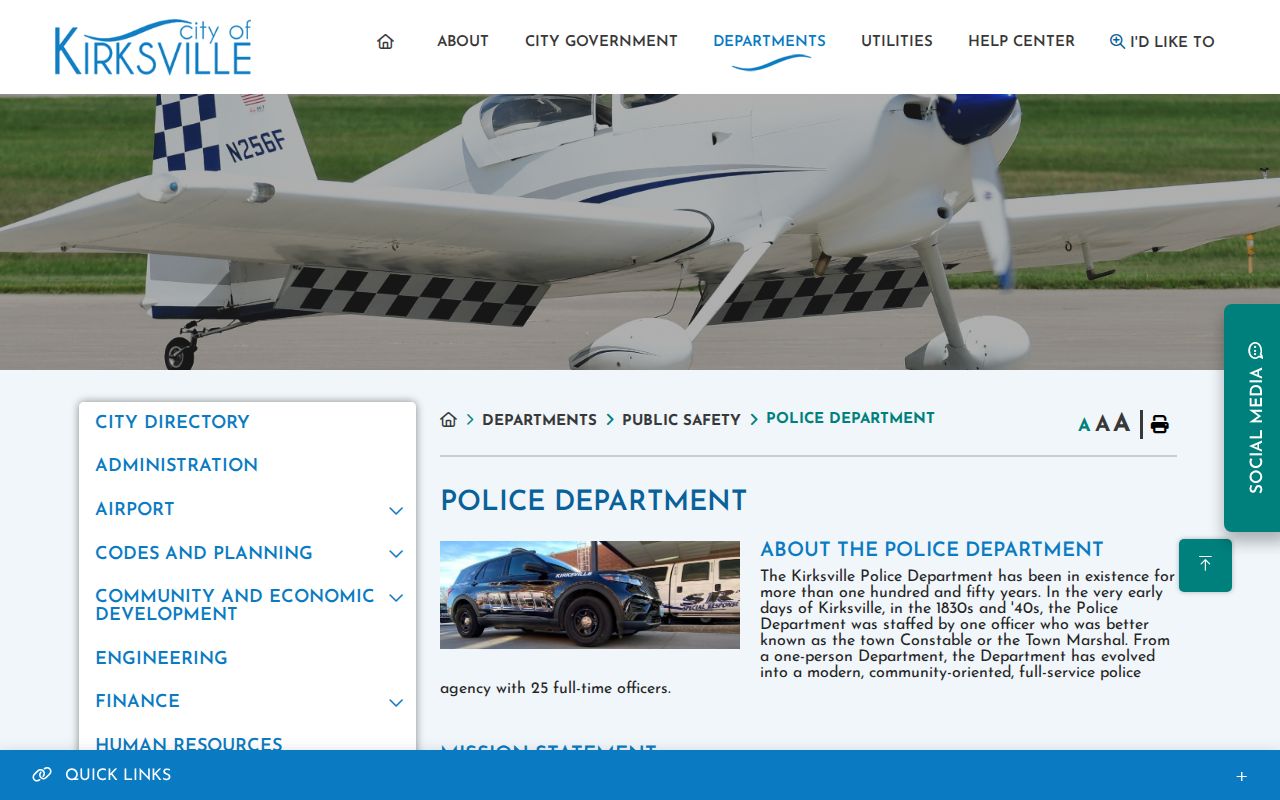 Kirksville Police official contact page