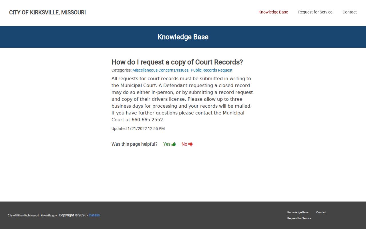 Kirksville municipal records request instructions