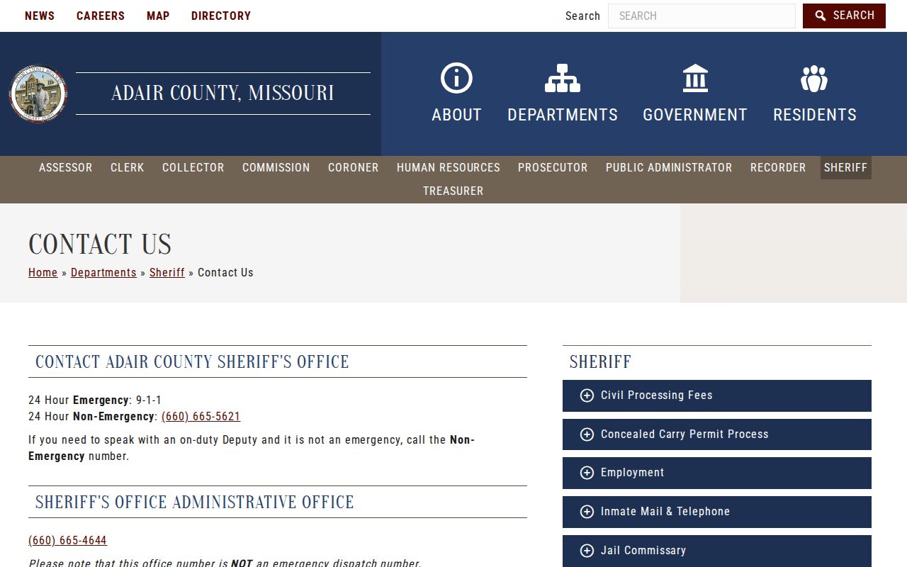 Adair County Sheriff dispatch contacts