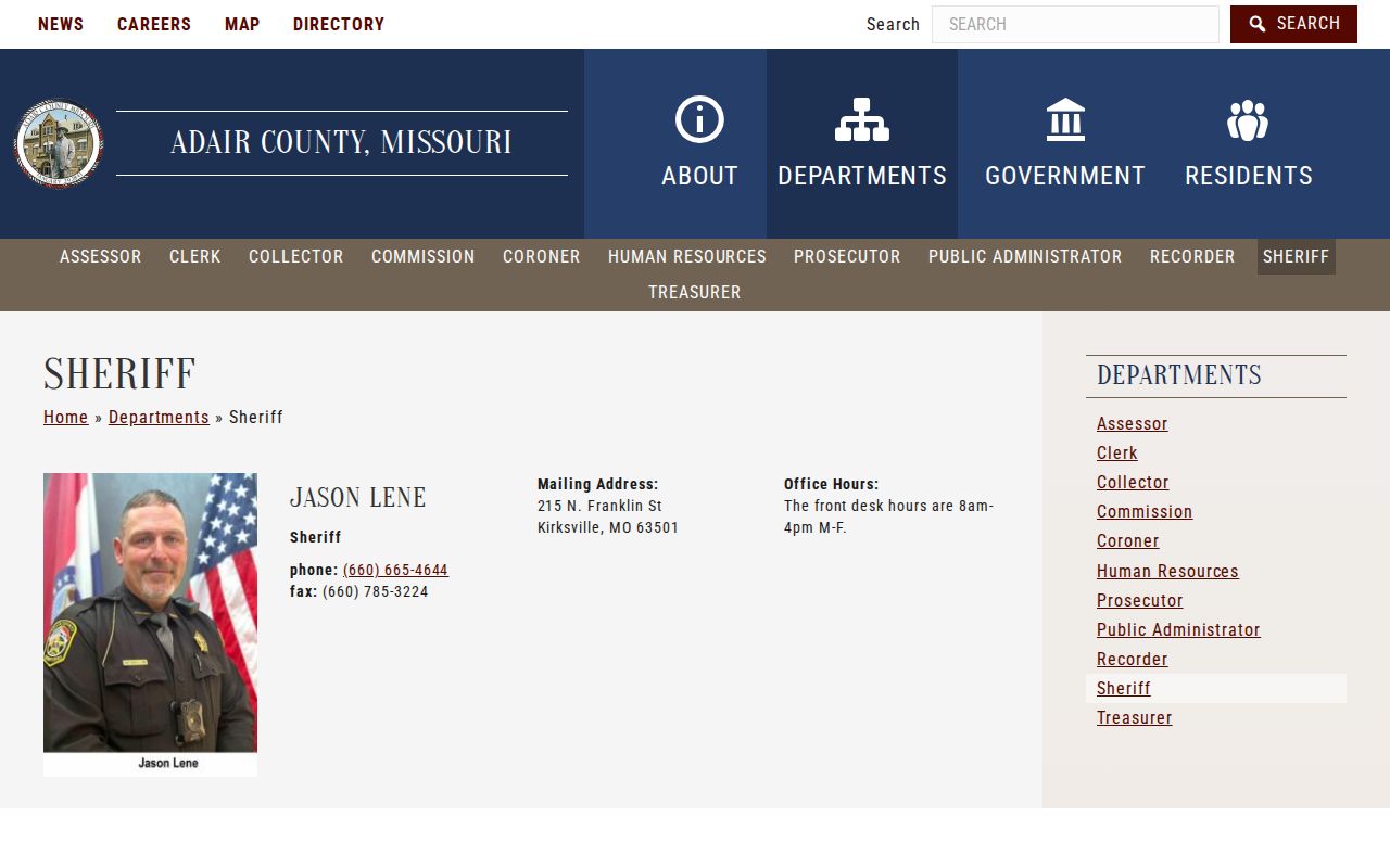 Adair County Sheriff contact page